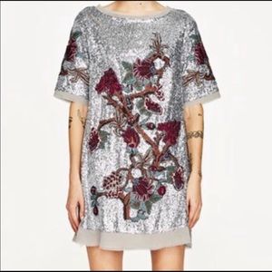 Zara Embroidered Sequin Shift Dress